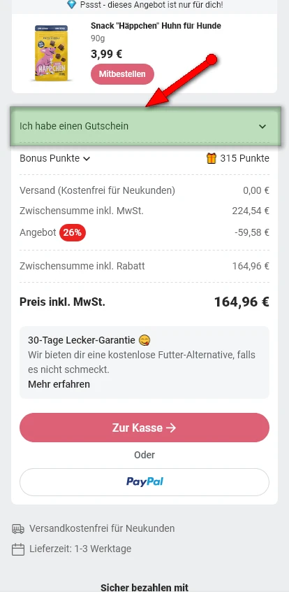 Pets Deli Gutschein Feld Mobil