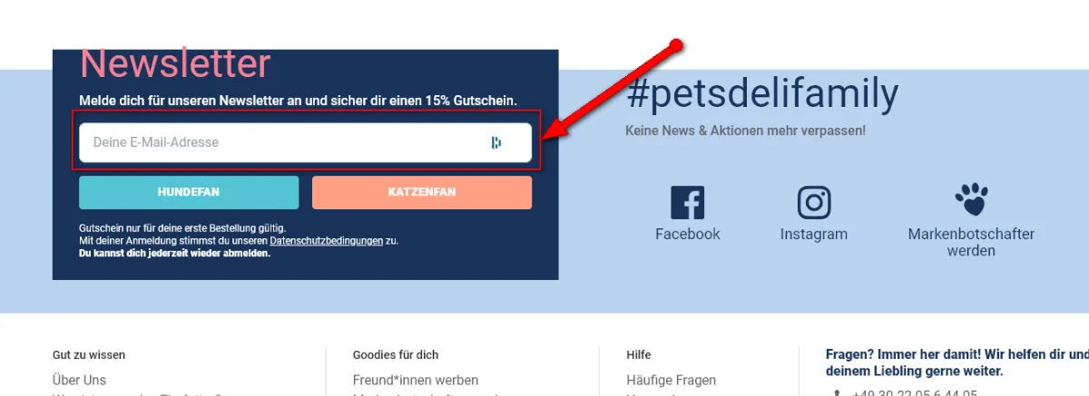 Pets Deli Gutschein Anmeldung